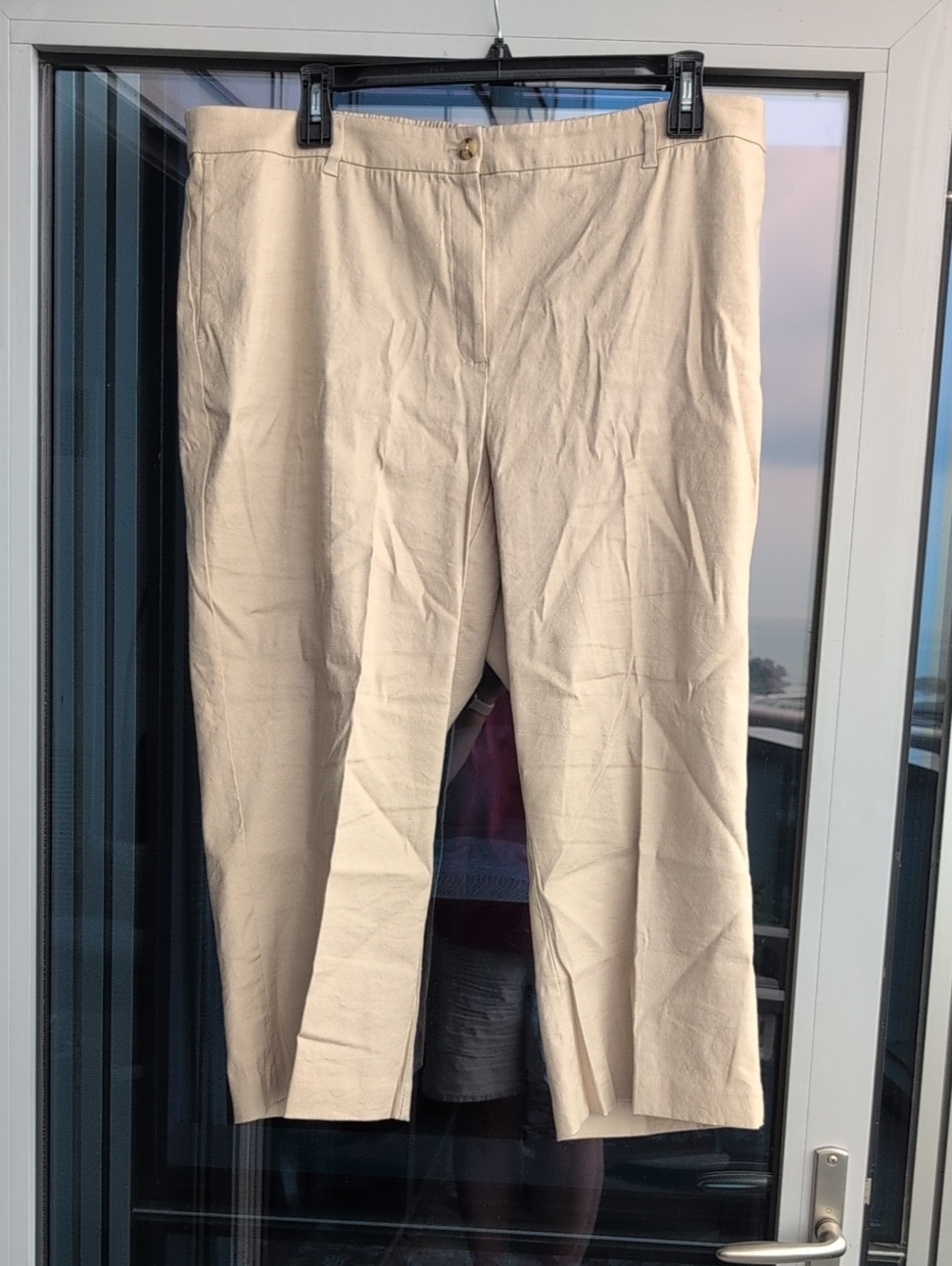J. Jill Tan Linen Blend Straight-Leg Cropped Pants, Size 22
